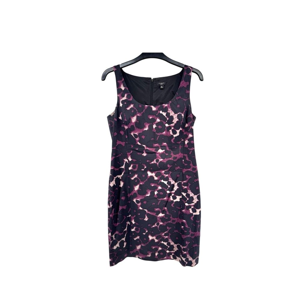 Ann Taylor Dress Animal Print Leopard Purple Sleeveless Size 8